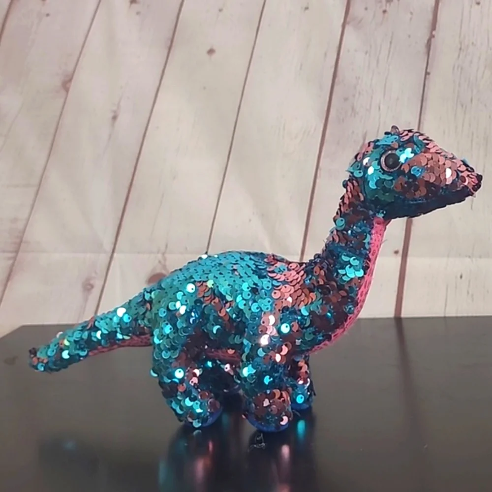 TY Beanie Baby Flippables TREMOR Dinosaur Blue Pink Sequins 6" NASA SpaceX - Picture 8 of 16